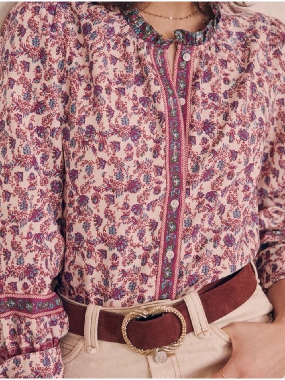 Sezane Ellora Linen Cotton Floral Blouse 34 / 2 XS